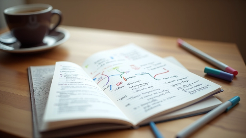 Mindmap mit Notizen und Pfeilen zur Visualisierung von Konzeptverbindungen