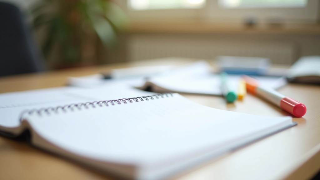 Verschiedene Schreibwerkzeuge und Notizbücher ordentlich auf einer Schreibtischoberfläche angeordnet