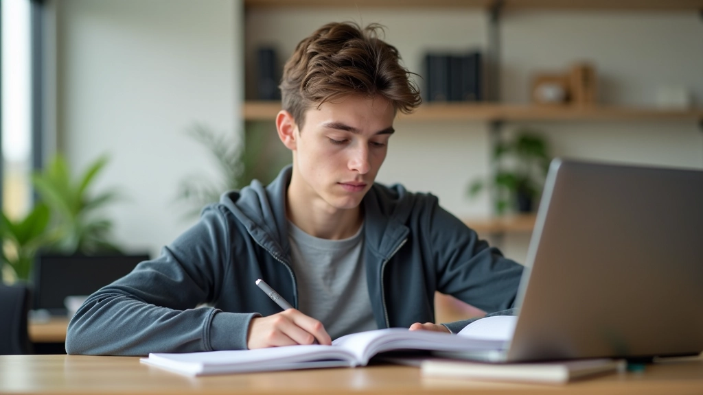 Schüler konzentriert beim Studieren mit Notizen und Markierungen